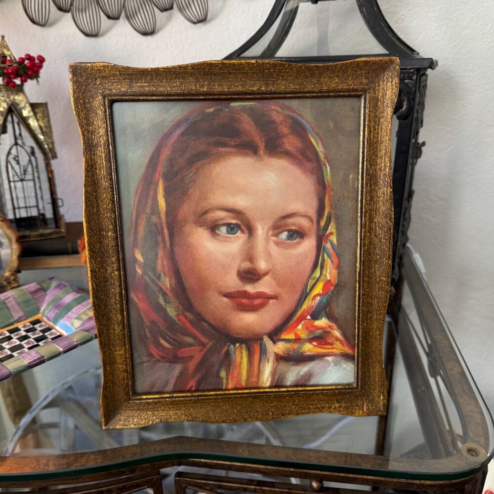 1950's Framed Picture with Beautiful Lady